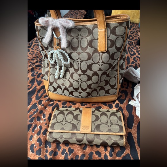 Coach Handbags - Coach Brown and Tan Signature Backpack and Wallet Set